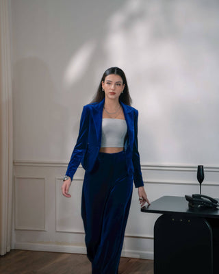 Classic Fit Blue Velvet Blazer - Atelier de La Hang