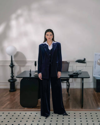 Oversized Midnight Blue Velvet Blazer - Atelier de La Hang